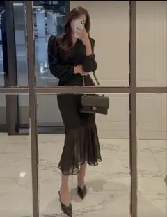 shein ブラックパーティワンピース