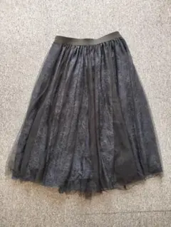 JUSGLITTY チュールフレアスカート　サイズ2　ネイビー✕ブラック