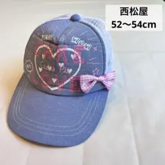 お買い得！西松屋　デニムメッシュキャップ　リボンつき　ベースボールキャップのサムネイル