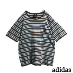 adidasアディダスTシャツボーダー柄刺繍ロゴマーク国旗タグヴィンテージ古着