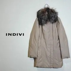 インディヴィ　フォックスファーフェザーダウンコート　ロング丈　ベージュ　サイズS
