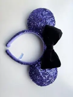 東京ディズニー　紫スパンコール　ミニーカチューシャ