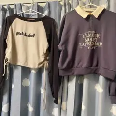 ロゴ刺繍ハーフジップスウェット＆サイドドロストラグランロンＴ/フィント