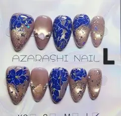 【L-293】茶色マグネットキラキラ花柄ネイルチップ♡Lサイズ