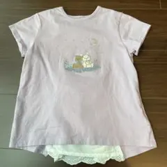 プティマイン　キッズ 半袖Tシャツ くま うさぎ 刺繍 バックレース