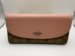 COACH 二つ折り長財布 ピンク/ブラウン 箱付き
