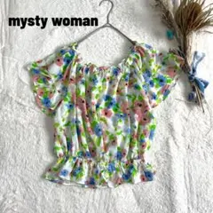mysty woman 花柄シフォンオフショルブラウス 白 フラワー 半袖のサムネイル