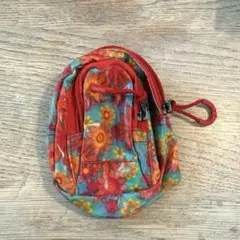 花柄ナイロンポーチ カラビナ付き