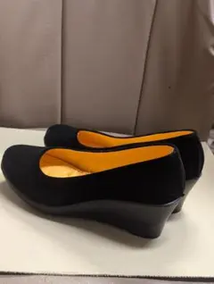 ウェッジヒール パンプス 黒スウェード 靴 38 (約24cm)