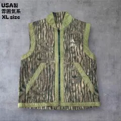 USA製90s~00sリアルツリーカモベストフリースナイロン切替刺繍ロゴXL