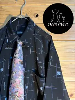 【CONNECT】90s 幾何学総柄ポリエステルシャツ　ネクタイコーデ