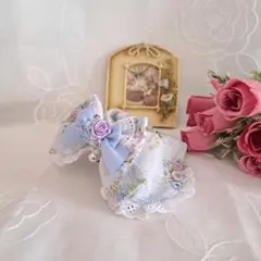 ローズ柄(ブルー)わんちゃん猫ちゃん用襟付首輪