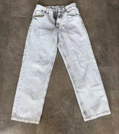 ZARA ザラ ワイドレッグ デニムパンツ グレー ウォッシュ加工