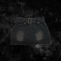 ダークグレー デニム ベルト付きミニスカート ダークコア y2k ミニ丈