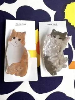 ヘアクリップ　ダイカット　バンスクリップ　猫デザイン　ネコ　2個セットのサムネイル