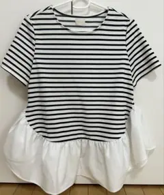 Liala×PG ボーダー柄 ペプラムカットソー　ペプラムブラウスのサムネイル