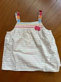 ファミリアワンピース 90cm キャミソール 夏服 白×ピンクストライプ 刺繍