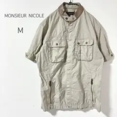 【ムッシュニコル】ジャケット 半袖 ベージュ M 綿 サファリ カジュアル 春夏