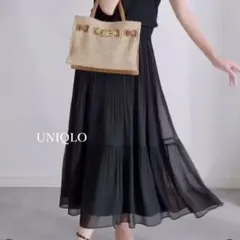 ユニクロ　シフォンティアードスカート　ブラック