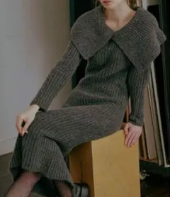 【Lil Ambition】オフショルダーカラーニットワンピース