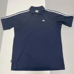 【日本製】2005年製 アディダス 3ストライプ ポロシャツ ネイビー Mサイズのサムネイル