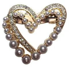 ハート　ラインストーン　人工真珠　ピンブローチ　ブローチ　ピンバッジ　バッジ