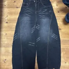 ワイドシルエット デニムパンツ ブラック