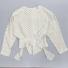 セシール　クリーム　ドット柄　リボン付き　長袖ブラウス　【9R】　日本製　美品のサムネイル