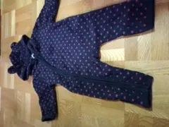 フリースロンパース 黒地にピンクの水玉　70cm