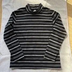 ユニクロキッズ 長袖フリースカットソー ハイネック ボーダー柄ブラック×グレー