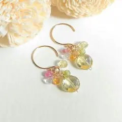 14kgf　レモンクォーツのブーケピアス