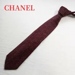 【美品】シャネル ネクタイ ワインレッド 小花柄 モード 高級 上品【n4310