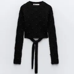 ZARA パールビーズ付きクロップドニットセーター