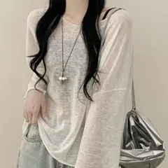 ホワイト 長袖 トップス フリーサイズ