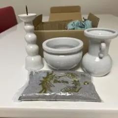 白い陶器製 仏具、神具　新品セット