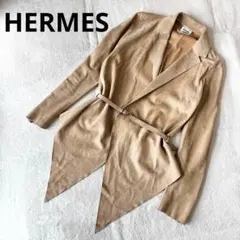 極美品 エルメス ダーツ ベルテッド スタンドカラー コート ネイビー 