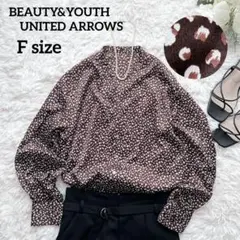 BEAUTY&YOUTH レオパード柄キーネックブラウス ブラウン 長袖のサムネイル
