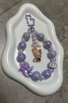 ストラップ　ラブブ　紫ビーズ