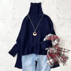 美品♪アーバンリサーチロッソ　カシミヤ　ウール　ニット　タートルネック　紺　F