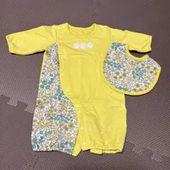【美品】イエローのロンパースと花柄スタイセット