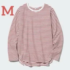 UNIQLO☆ソフトコットンボーダーラウンドヘムT レッドMサイズ