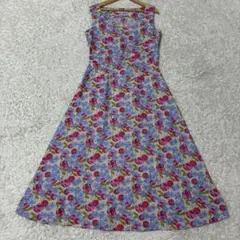極美品　ローラアシュレイ　花柄ワンピース　ロング　フレア　リネン100
