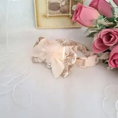 シングルリボン(ノルディックベージュ)わんちゃん猫ちゃん用首輪