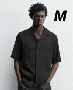ZARA フルイドテクスチャーシャツ M ブラック 半袖 新品