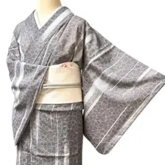 単衣 着物 亀甲模様 紬 名古屋帯 セット グレー - メルカリ