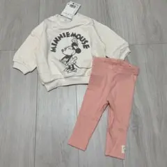 H&M×Disney 70cmミニーちゃん裏起毛トレーナーとレギンスセットアップ