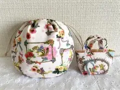 ハンドメイド　巾着 ＆ ミニミニバッグセット ② 動物　ピンク