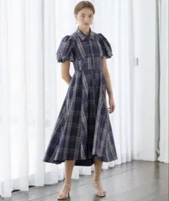And Coutureコルセットシャツワンピース ネイビー系チェック ワンピース