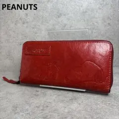 美品！PEANUTS スヌーピー レザー レッド 長財布 ラウンドファスナーのサムネイル