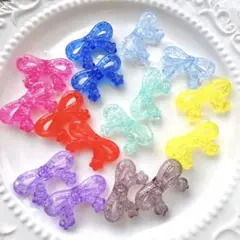 リボン ビーズ C 8色×2個 16個セット ビビッドカラー クラッシュビーズ